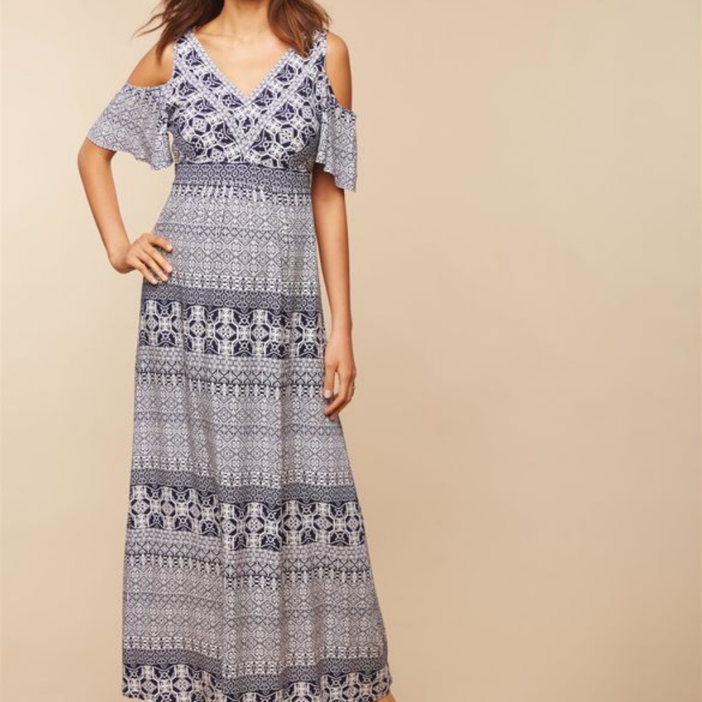 NWT Jessica Simpson navy/white maternity maxi